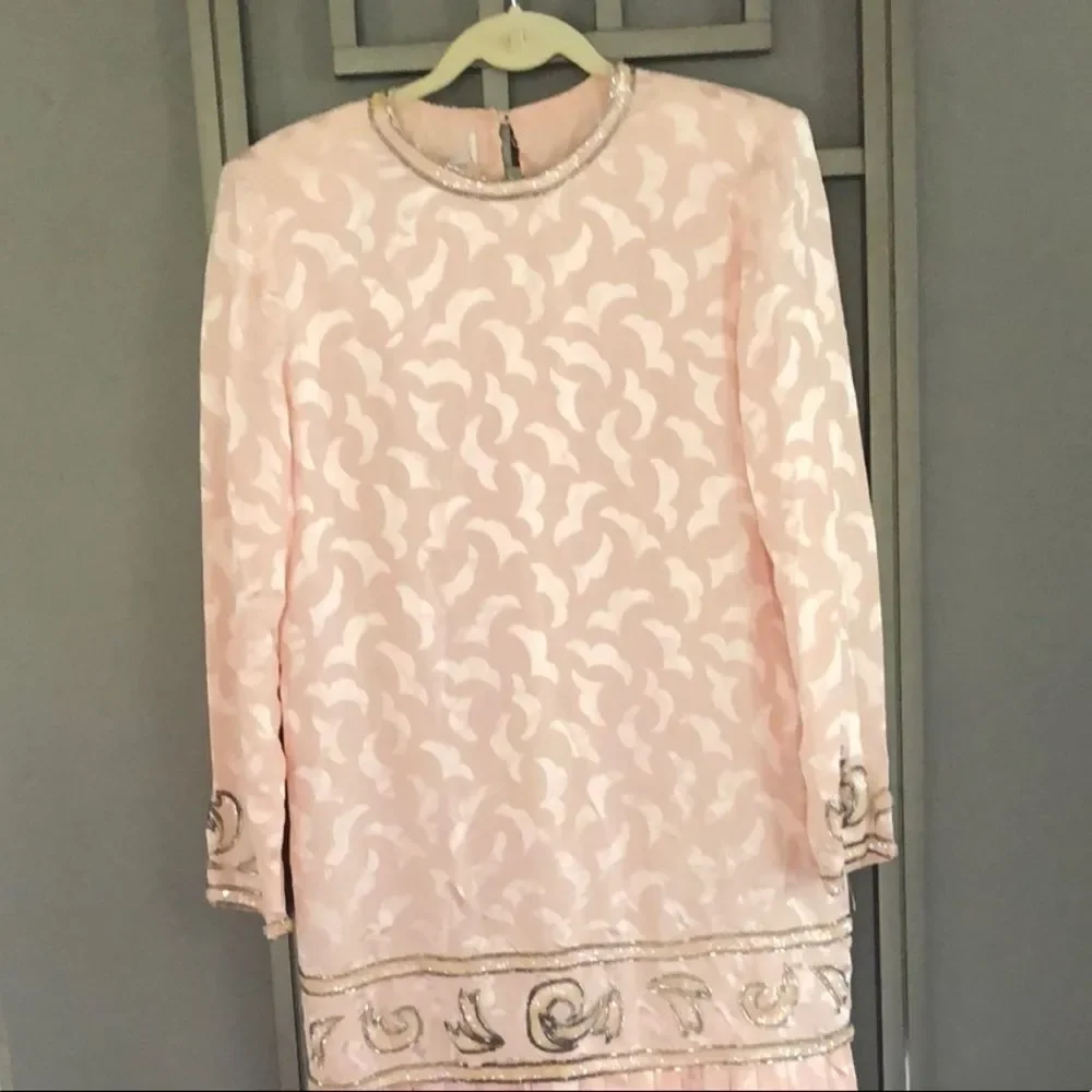 VINTAGE Deadstock Loehmann’s back room Pink silk beaded dress L - Picture 14 of 16